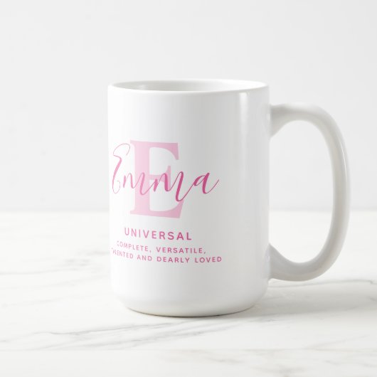 Emma-Name Bedeutung und monogramm rosa Text Kaffeetasse (Rechts)