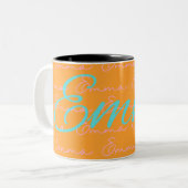 Emma Name Design Pattern Zweifarbige Tasse (Vorderseite Links)