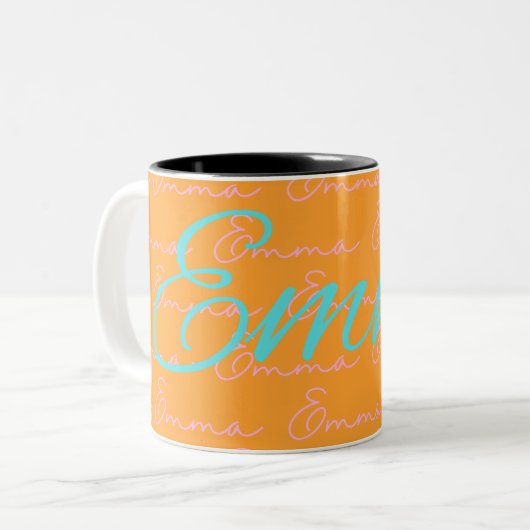 Emma Name Design Pattern Zweifarbige Tasse (Vorderseite Links)