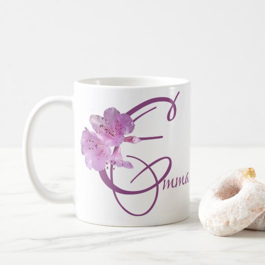Emma-Name pink floral boho Kaffeetasse (Mit Donut)