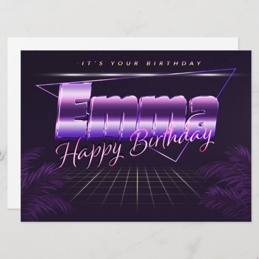 Emma Name Vorname lila retro Karte Geburtstag (Vorne/Hinten)