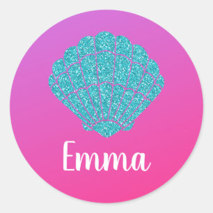 Emma Namensaufkleber Etiketten Schulbuch Meerjungf Runder Aufkleber