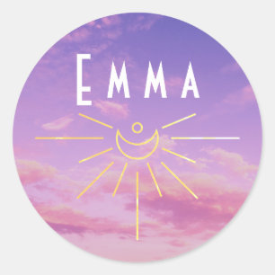 Emma Namensaufkleber Rund Sunshine Boho Hippie Tee Runder Aufkleber