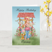 Emma, niedliches Mädchen und Wunsch wohler Karte (Gelbe Blume)