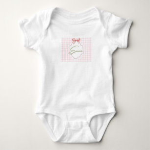 Emma Personalisiert Pink Bow & Gingham Print Baby Strampler