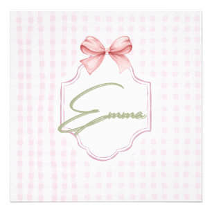 Emma Personalisiert Pink Bow & Gingham Print Fotodruck