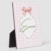 Emma Personalisiert Pink Bow & Gingham Print Fotoplatte (Seite)