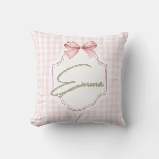 Emma Personalisiert Pink Bow & Gingham Print Kissen (Vorderseite)