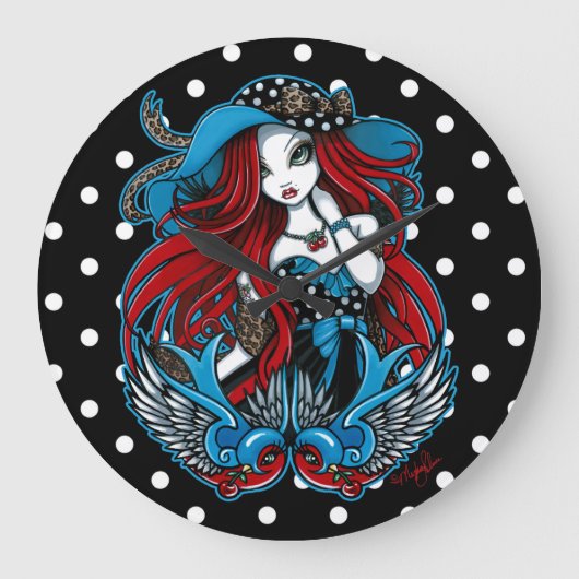 Emma Rockabilly Swallow Angel Punkt Clock Große Wanduhr (Vorderseite)