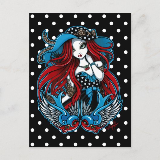 Emma Rockabilly Swallow Tattoo Angel Postcard Postkarte (Vorderseite)