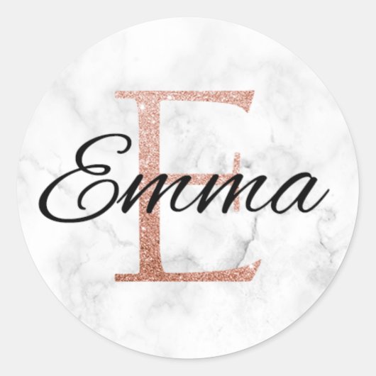 Emma Rose Gold Glamour Marble Monogram E Inital Runder Aufkleber (Vorderseite)