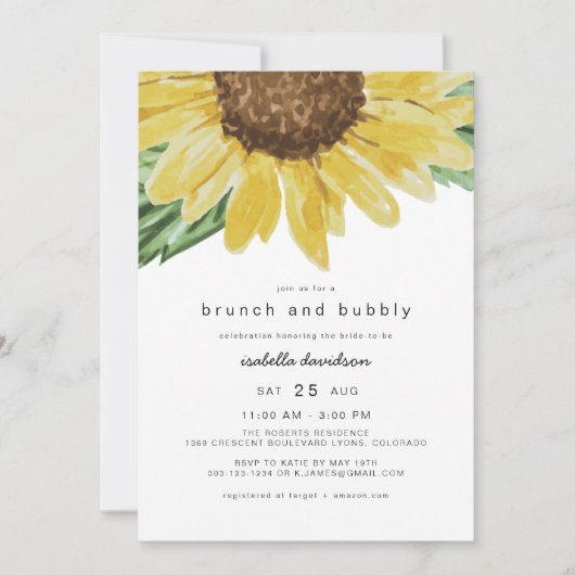 EMMA Rustic Sunflower Bridal Brunch + Bubbly Einladung (Vorderseite)