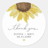 EMMA Rustic Watercolor Sonnenblume Vielen Dank für Runder Aufkleber (Vorderseite)