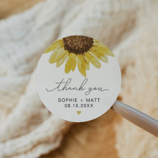 EMMA Rustic Watercolor Sonnenblume Vielen Dank für Runder Aufkleber