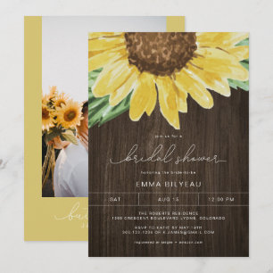 EMMA Rustikalisches Holz-Sonnenblumen-Hochzeitsbra Einladung