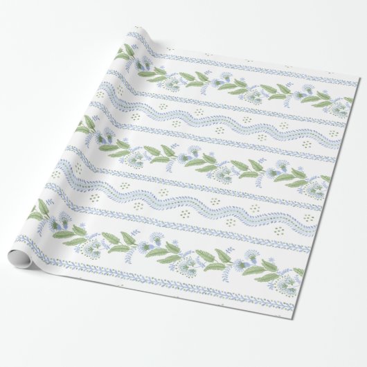 Emma Stripe Cornflower Blue und Green Geschenkpapier (Ungerollt)
