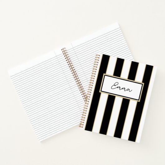 Emma Stripe Notebook in Schwarz und Weiß Notizblock (Innenseite)