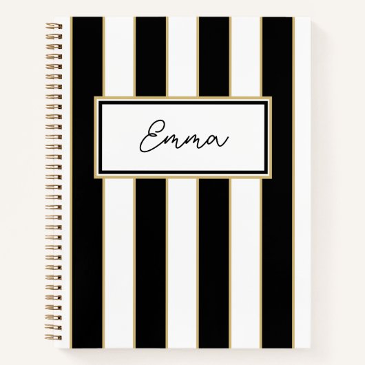 Emma Stripe Notebook in Schwarz und Weiß Notizblock (Vorderseite)