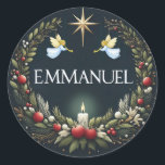 Emmanuel Christmas Engel Runder Aufkleber<br><div class="desc">.</div>