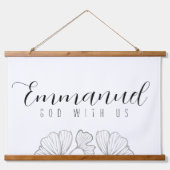 Emmanuel God with us Botanical Blätter Wood Scroll Wandteppich Mit Holzrahmen (Vorne)