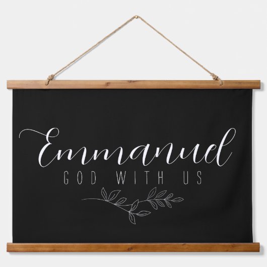 Emmanuel God With us Botanical Elegant Blätter Art Wandteppich Mit Holzrahmen (Vorne)