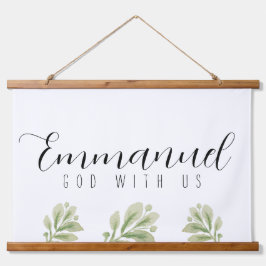 Emmanuel God with us Watercolor Blätter Scroll Wandteppich Mit Holzrahmen