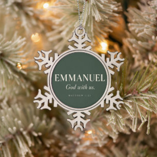 EMMANUEL   Matthäus 1:23   Weihnachten  Schneeflocken Zinn-Ornament