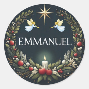 Emmanuel-Weihnachtsengel Runder Aufkleber