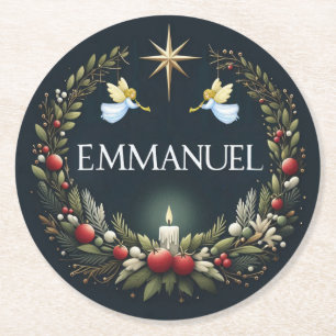 Emmanuel-Weihnachtsengel Runder Pappuntersetzer