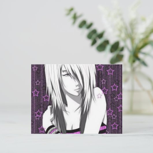Emo Anime Girl Postcard Postkarte (Stehend Vorderseite)