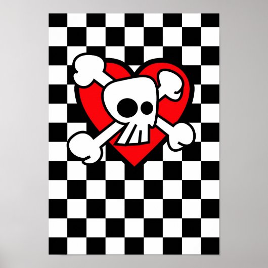 Emo Cartoon Skull Schachbretts Poster (Vorne)