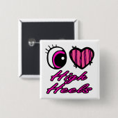 Emo Eye Heart I Liebe High Heels Button (Vorne & Hinten)