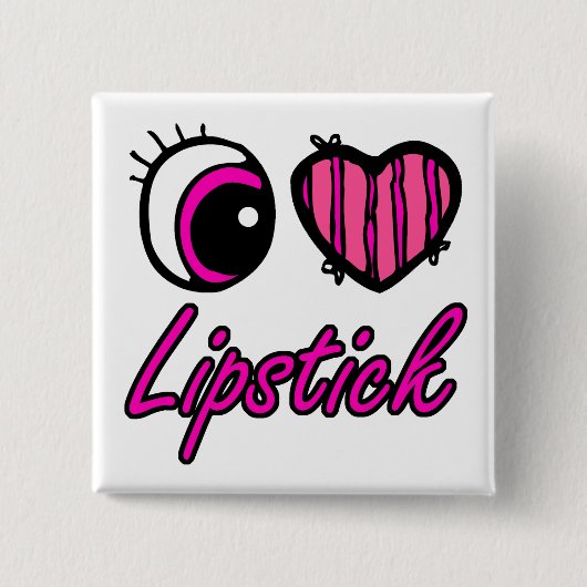 Emo Eye Heart I Liebe Lipstick Button (Vorderseite)
