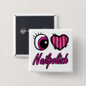 Emo Eye Heart I Liebe Nagellack Button (Vorne & Hinten)