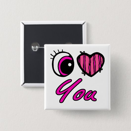 Emo Eye Heart I Liebe Sie Button (Vorne & Hinten)