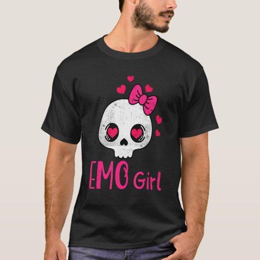 Emo Girl Pink Skull mit Bow Krawatte Emo Goth Emot T-Shirt (Vorderseite)