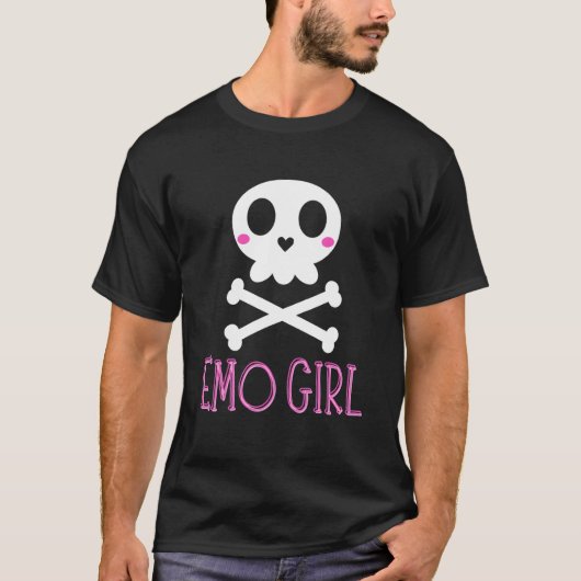 Emo Girl Pink Skull mit Bow Krawatte Emo Goth Emot T-Shirt (Vorderseite)