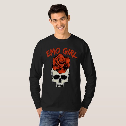 Emo Girl Pink Skull mit Rose Emo Goth Emotional T T-Shirt (Vorne ganz)