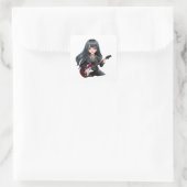 Emo girl with long black hair quadratischer aufkleber (Tasche)
