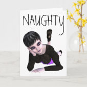 EMO GOTH GIRL "NAUGHTY" GREETCARDS KARTE (Gelbe Blume)