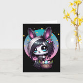 Emo-Goth-Mädchen-Szene-Osterhase Karte (Gelbe Blume)