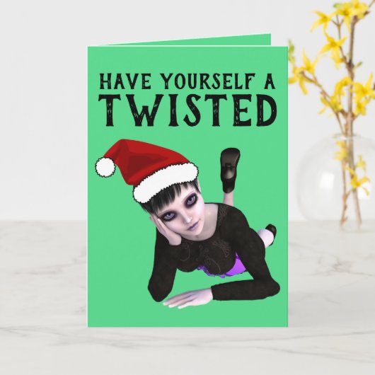EMO GOTHIC GIRL, TWISTED CHRISTMAS CARDS KARTE (Gelbe Blume)
