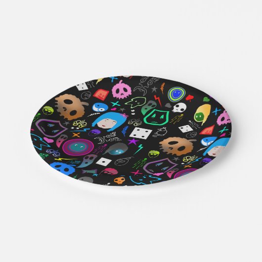 Emo Halloween Pattern Pappteller (Schrägansicht)