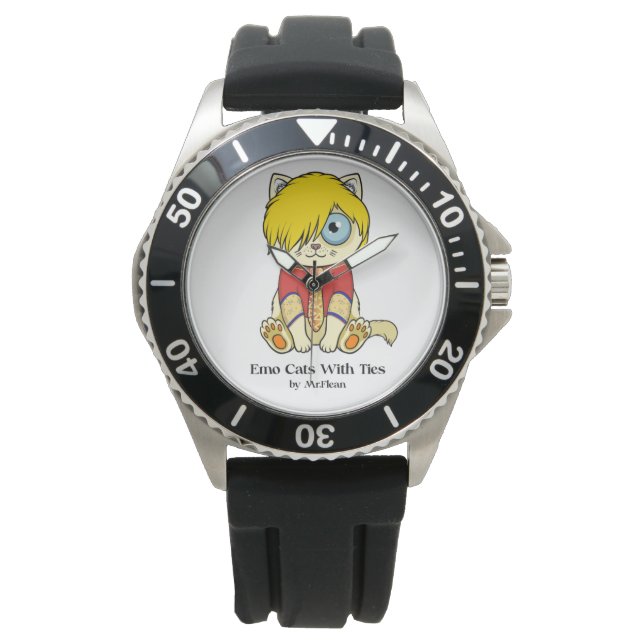 Emo Katzen mit Krawatte Armbanduhr (Vorderseite)