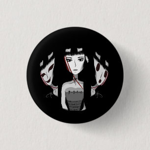 Emo-Mädchen handgezeichnet Schwarz Button