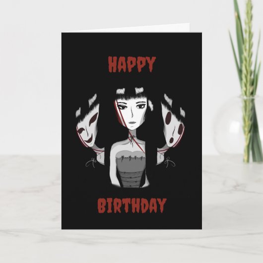 Emo-Mädchen handgezeichneter Geburtstag Karte (Vorderseite)