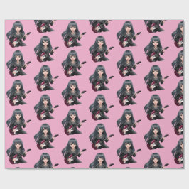 Emo-Mädchen mit langen schwarzen Haaren Geschenkpapier