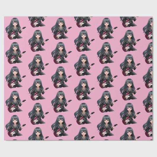 Emo-Mädchen mit langen schwarzen Haaren Geschenkpapier (Flach)