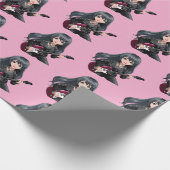 Emo-Mädchen mit langen schwarzen Haaren Geschenkpapier (Ecke)