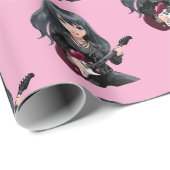 Emo-Mädchen mit langen schwarzen Haaren Geschenkpapier (Rolleneckpunkt)
